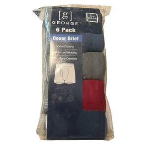 George Men's Regular Leg Boxer Briefs 6-pk Underwear 3XL  NWT  Blk Gray Red Blue